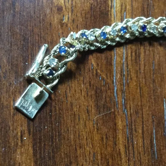Gold sapphire diamond 14K bracelet cruise September birthstone estate  AS IS - Picture 8 of 14